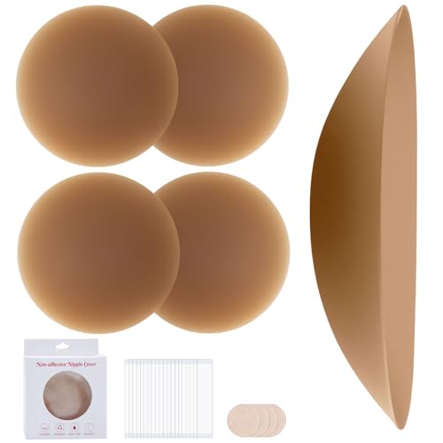 Zyluniy Nippelpads Damen, 2 Paar Silikon Nipple Cover, Selbstklebende Nipple Pads mit Brustwarzenschutz Nippel Covers Wiederverwendbar Nipple Patches Aufkleber Nippelabdeckungen (Braun, 8cm) von Zyluniy