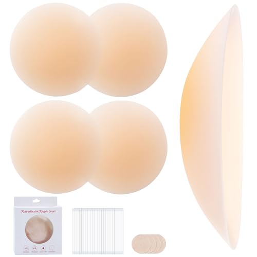 Zyluniy Nippelpads Damen, 2 Paar Silikon Nipple Cover, Selbstklebende Nipple Pads mit Brustwarzenschutz Nippel Covers Wiederverwendbar Nipple Patches Aufkleber Nippelabdeckungen (Weiß, 8cm) von Zyluniy