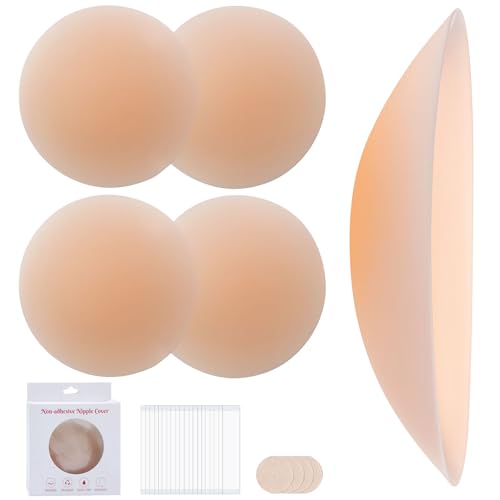 Zyluniy Nippelpads Damen, 2 Paar Silikon Nipple Cover, Selbstklebende Nipple Pads mit Brustwarzenschutz Nippel Covers Wiederverwendbar & Waschbare Nipple Patches Aufkleber Nippelabdeckungen, Rund 8cm von Zyluniy
