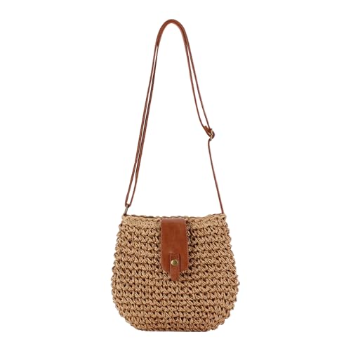 Zyluniy Strohtaschen Damen Sommer Vintage Tasche Strandtasche Umhängetasche Klein Strohtasche Boho Style Strandtasche Klein Sommertaschen Damen für Strand Vacation (Kamel, Eine Größe) von Zyluniy