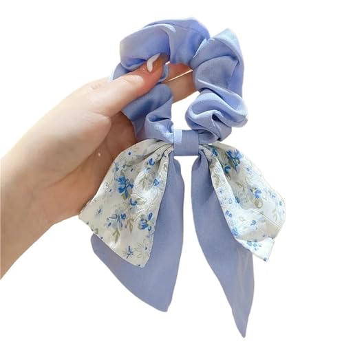 5 Stück Blumendruck Schleife Elastische Haarbänder Damen Haargummis Elegantes Band Gummiband Kopfbedeckung Mädchen Haarschmuck für Frauen oder Mädchen(Blue) von Zymjzbetic