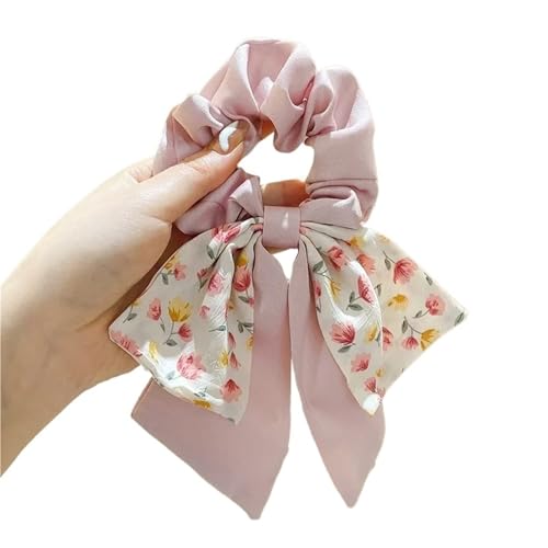 5 Stück Blumendruck Schleife Elastische Haarbänder Damen Haargummis Elegantes Band Gummiband Kopfbedeckung Mädchen Haarschmuck für Frauen oder Mädchen(Pink) von Zymjzbetic