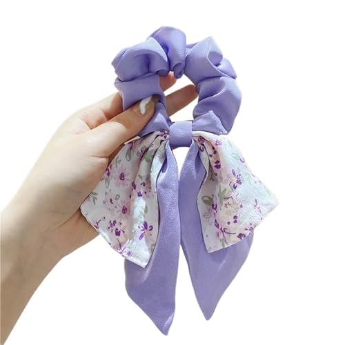 5 Stück Blumendruck Schleife Elastische Haarbänder Damen Haargummis Elegantes Band Gummiband Kopfbedeckung Mädchen Haarschmuck für Frauen oder Mädchen(Purple) von Zymjzbetic