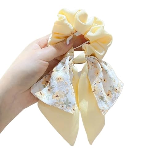5 Stück Blumendruck Schleife Elastische Haarbänder Damen Haargummis Elegantes Band Gummiband Kopfbedeckung Mädchen Haarschmuck für Frauen oder Mädchen(Yellow) von Zymjzbetic