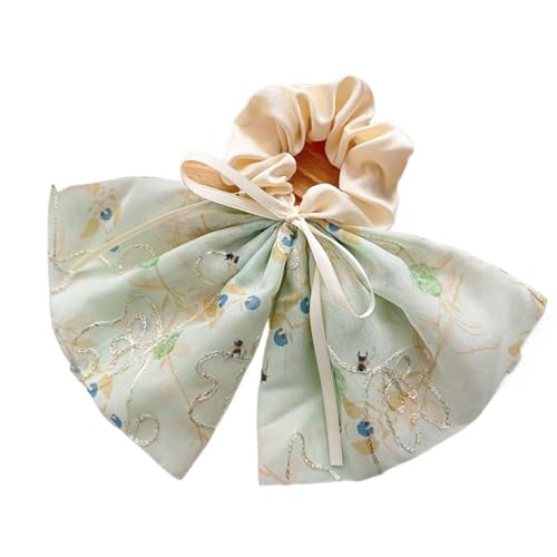 5 Stück Blumenstoff Schleife Pferdeschwanz Streamer Damen Stickmuster Haarband elastische Haargummis für Frauen oder Mädchen(Color1) von Zymjzbetic