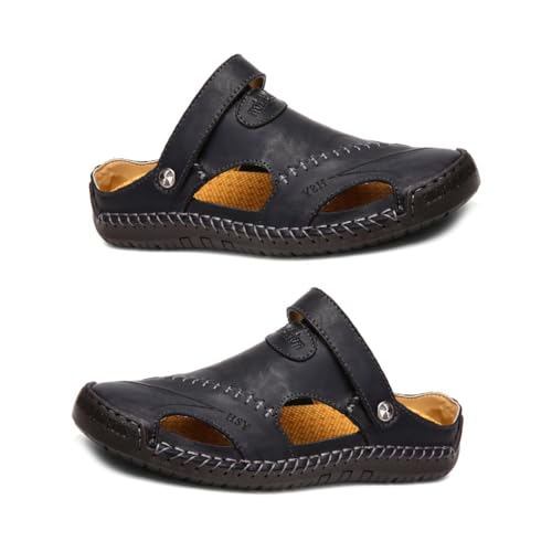 Zymoplas 1 Paar Leder Herren Sandale Frühling Sommer atmungsaktiv lässig wasserdicht einfarbig Ersatz Vater Schuhe Schuhe Geschenk, Schwarz, neun"und"dreißig von Zymoplas