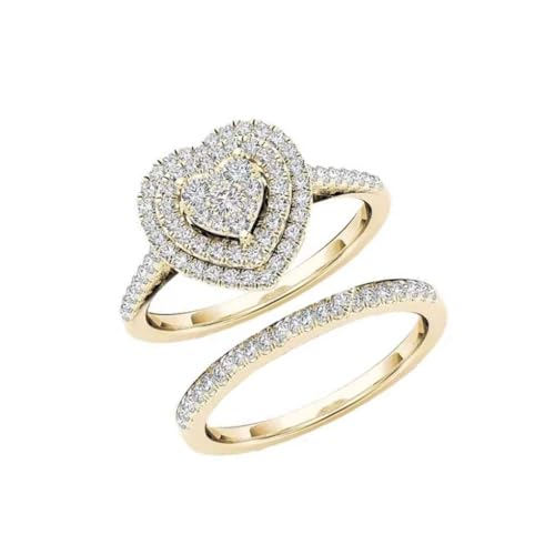 Zymoplas 2 Teile/satz Legierung Frauen Ring Tragbare Herz Form Galvani Romantische Stilvolle Mädchen Damen Hochzeit Party Ringe, Größe 7 von Zymoplas