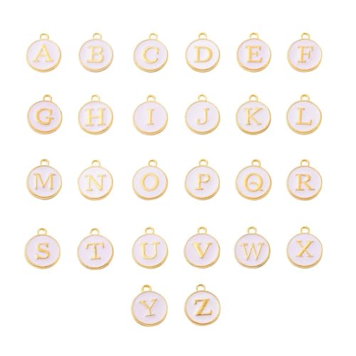 Zymoplas 26 Stück Anfangsbuchstaben Charms Schmuckherstellung Entdeckungen Jahrestagsgeschenk hängende Anhänger runde Legierungs Charm Halskette, Weiß von Zymoplas