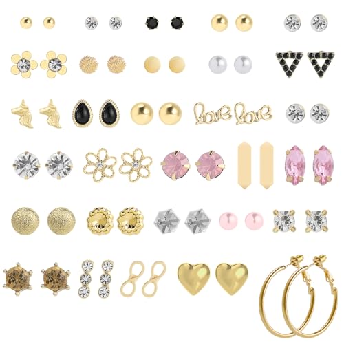 Zymoplas 30 Paar Ohrstecker Ohrringe Set Geometrische Strass Modeschmuck Hochzeitszubehör Damen Accessoires Tägliche Abnutzung, Typ 1 von Zymoplas