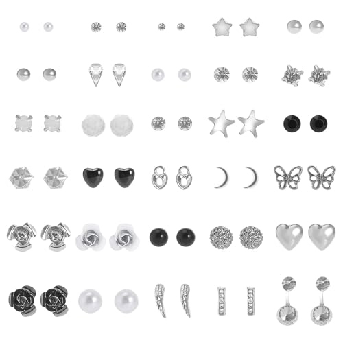 Zymoplas 30 Paar Ohrstecker Ohrringe Set Geometrische Strass Modeschmuck Hochzeitszubehör Damen Accessoires Tägliche Abnutzung, Typ 2 von Zymoplas