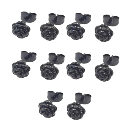 Zymoplas 5 Stück Ohrringe Ohrstöpsel Edelstahl Runde Ohrstecker Rose Geometrie Geschenke Dekorationen Charme für Frauen Mädchen Punk, schwarzer Stift von Zymoplas
