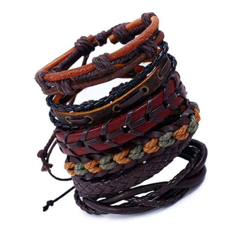 Zymoplas 6 Stück Vintage Leder geflochtene Armbänder Punk Woven Wrist Wrap Armreifen Schmuck Büro Jubiläum Personalisierte Geschenke von Zymoplas