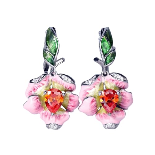 Zymoplas Auffällige und schicke Silberohrringe für Frauen, Blühende Blumentropfen, handgefertigte Kupfer Emaille Tropfenohrringe Premium von Zymoplas