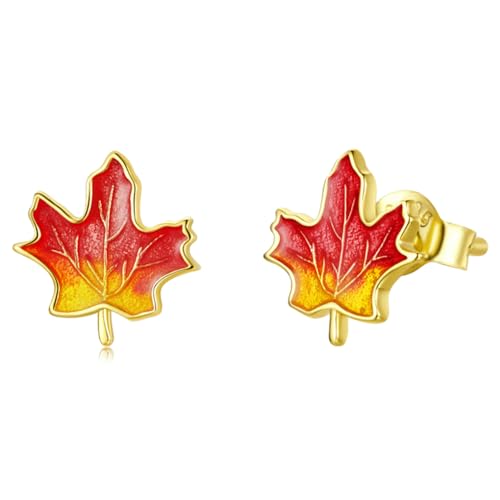 Zymoplas Blattohrringe aus Sterlingsilber. Zarter und auffälliger Damenschmuck. Ohrstecker aus 925er Sterlingsilber mit Ahornblatt, SCE1244 von Zymoplas