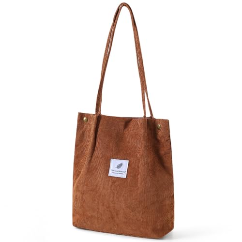 Zymoplas Damen Cord Für Totes Leichte Umhängetasche Faltbare Einkaufstaschen mit großer Kapazität Magnetschnalle Aufbewahrung Lässige Handtaschen, Hellbraun von Zymoplas
