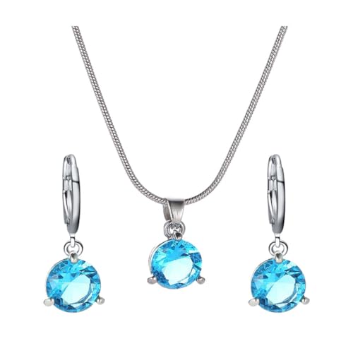 Zymoplas Elegantes zweiteiliges rundes Zirkon Anhänger Set, geeignet für jeden Anlass, Legierungs Schmuck Sets für Damen, Damen Silberohrringe, hellblau Zymoplas Elegantes zweiteiliges rundes Zirkon Anhänger Set, geeignet für jeden Anlass, Legierungs Schmuck Sets für Damen, Damen Silberohrringe, hellblau von Zymoplas