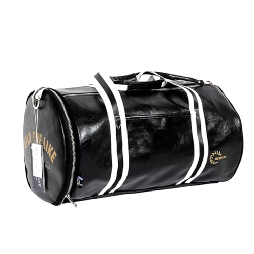 Zymoplas Frauen Fitness Tasche Mehrzweck Leicht Zu Tragen Stilvolle PVC PU Druck Basketball Training Tasche Große Kapazität Reisetaschen, Alles schwarz von Zymoplas