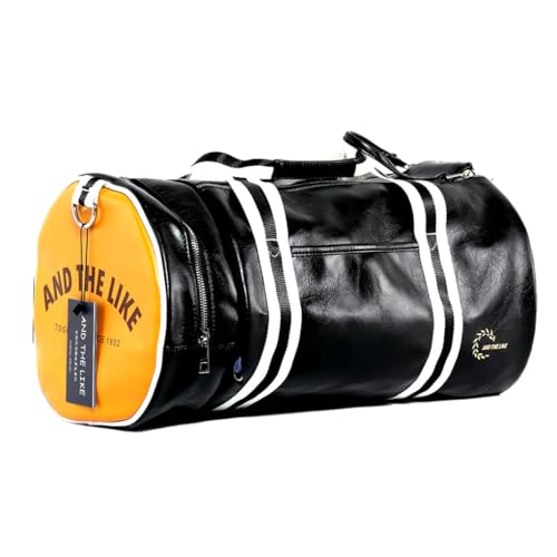 Zymoplas Frauen Fitness Tasche Mehrzweck Leicht Zu Tragen Stilvolle PVC PU Druck Basketball Training Tasche Große Kapazität Reisetaschen, Schwarz mit Gelb von Zymoplas