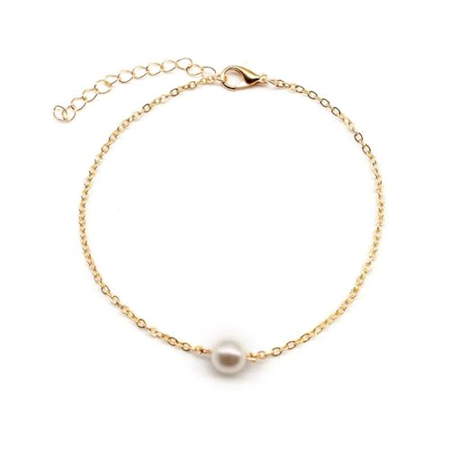 Zymoplas Fußkettchen Exquisite universelle langlebige Gold Silber Legierung Perlenschmuck Fußkettchen Fußketten im einfachen Stil für den Urlaub von Zymoplas