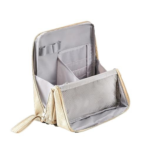 Zymoplas Große Make up Tasche mit Fächern für einfachen Zugriff auf Alles, auch Federmäppchen zur Aufbewahrung verschiedener, Beige von Zymoplas