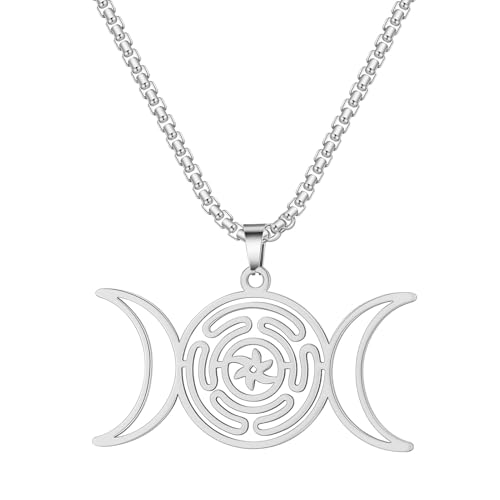 Zymoplas Hekates Rad Symbol Halskette Edelstahl Amulett Schmuck Hekates Rad Symbol Halskette Hekate Anhänger Wikinger Dreifach, A von Zymoplas