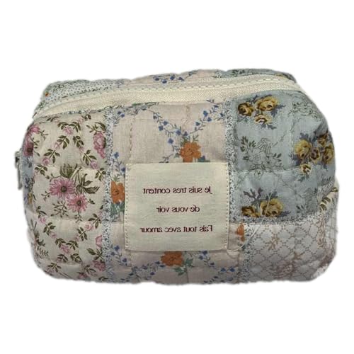 Zymoplas Karierte Blumentasche Baumwoll Make up Tasche für Frauen Florale Make up Tasche Kleine ästhetische Karierte von Zymoplas