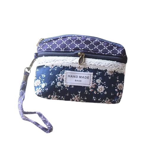 Zymoplas Kleine Geldbörse aus Leinen im ländlichen Stil mit Muster, kleine Make up Tasche im ländlichen Stil zum Tragen, langlebige kleine Geldbörse aus Stoff, Blau von Zymoplas