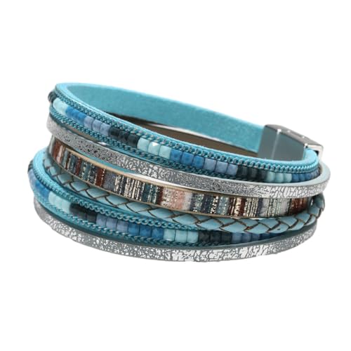 Zymoplas Leder Wickelarmbänder, Boho, mehrschichtig, Kristallperlen, Manschettenarmband, Schmuck, Bohemian Armreif, Magnetverschluss, Damen, Blau Zymoplas Leder Wickelarmbänder, Boho, mehrschichtig, Kristallperlen, Manschettenarmband, Schmuck, Bohemian Armreif, Magnetverschluss, Damen, Blau von Zymoplas