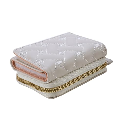Zymoplas Modische PU Geldbörse mit Stickerei für Damen, niedlicher Kartenhalter, bequemes Tragen, modische PU Geldbörse mit Stickerei, vielseitig einsetzbar, Beige von Zymoplas
