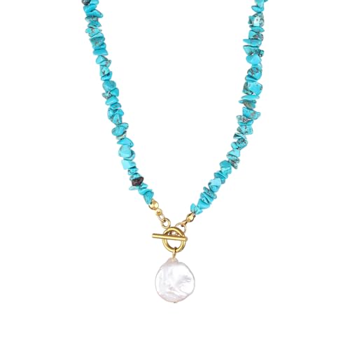 Zymoplas Natürliche unregelmäßige Schutt Halskette für Frauen Statement Stück Stein unregelmäßige Stein Halskette schöne Geschenke einzigartig, Türkis von Zymoplas