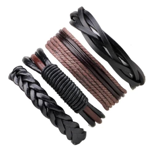 Zymoplas Packung mit 4 Armbändern Leder Geflochtener Armreif Damen Herren Schmuck Party Mode Einzigartig Freizeit Freizeit Tragbares Armband von Zymoplas
