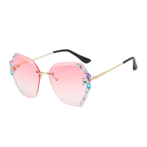 Zymoplas Rahmenlose Sonnenbrille für Damen – stilvolle UV 400 Weitwinkel PC Sonnenbrille, Strass, modisch, Vintage, glänzend, Rosa Zymoplas Rahmenlose Sonnenbrille für Damen – stilvolle UV 400 Weitwinkel PC Sonnenbrille, Strass, modisch, Vintage, glänzend, Rosa von Zymoplas