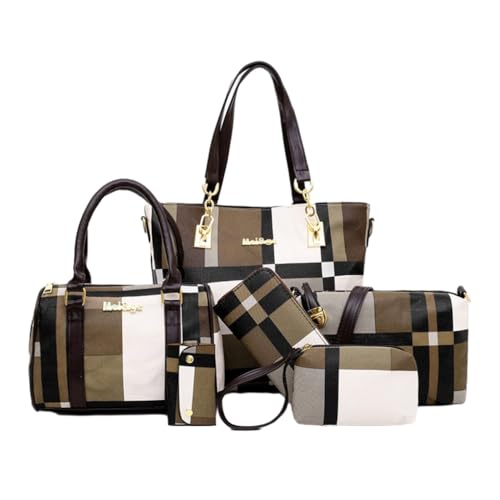 Zymoplas Schickes Handtaschen, Tragetaschen, Geldbörsen und Schlüsseletui Set aus PU, kratzfestes Damen Geldbörsen Set, Handtaschen Set, breite Anwendung, leicht gebräunt von Zymoplas