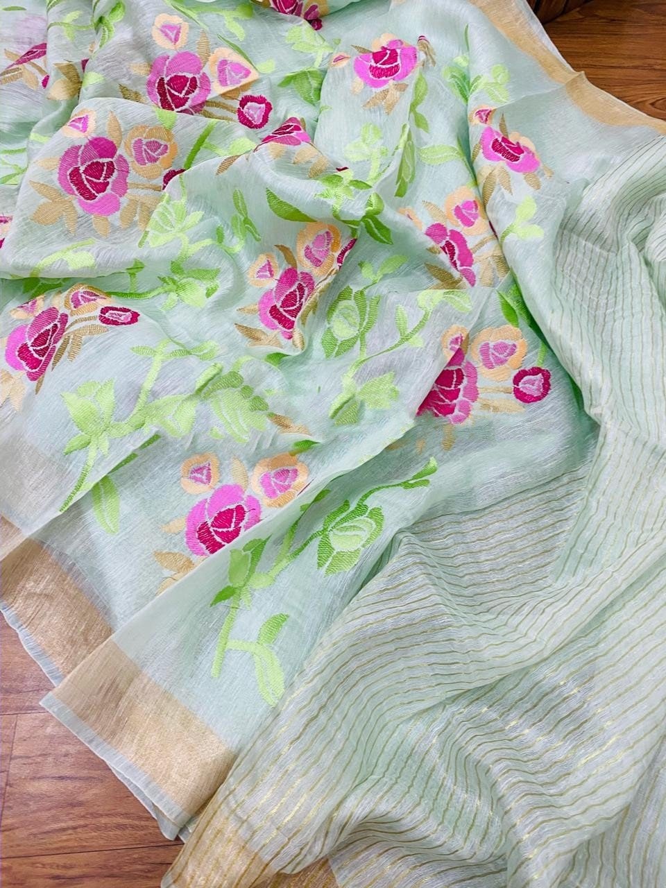 Seidenleinen Sari, Jaal Bestickt; Individuell Genähte/Vorgefertigte Bluse, Zeitlose Saris Für Frauen Von Zynah von ZynahDesigns