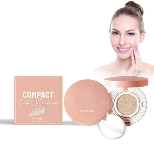 Compact Cushion Foundation, Gesichtsgrundierung Make-up leichte natürliche Abdeckung, leuchtende Kissen-Grundierung, langanhaltend, gleichmäßige Hautstruktur für ein makelloses Aussehen (Elfenbein) von Zynewa