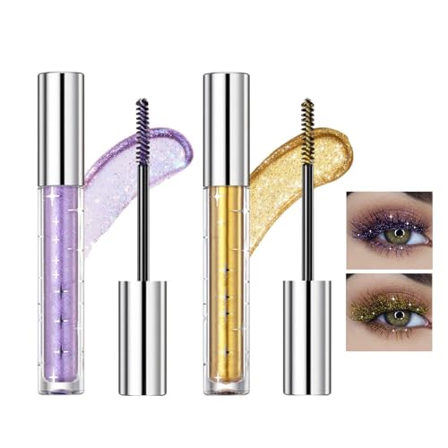 Glitter Mascara Wimperntusche Glitter Wimperntusche Silber/Gold/Lila, Diamond Sparkling Eye Make-Up Coloured Mascara wischfeste Voluminöse Wimperntusche Funkelnde Augen Mascara für Fest Party (02+03) von Zynewa