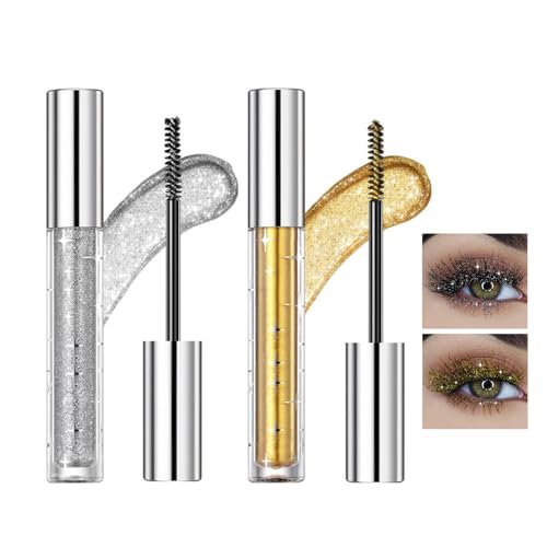 Glitter Mascara Wimperntusche Glitter Wimperntusche Silber/Gold/Lila, Diamond Sparkling Eye Make-Up Coloured Mascara wischfeste Voluminöse Wimperntusche Funkelnde Augen Mascara für Fest Party (01+02) von Zynewa
