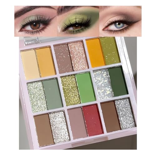 Koreanische 18-Farben Augenpalette, Matt, Perlglanz & Glitzer, Coole Frühlings- und Sommertrends inkl. 2 Doppelpinseln (01#) von Zynewa