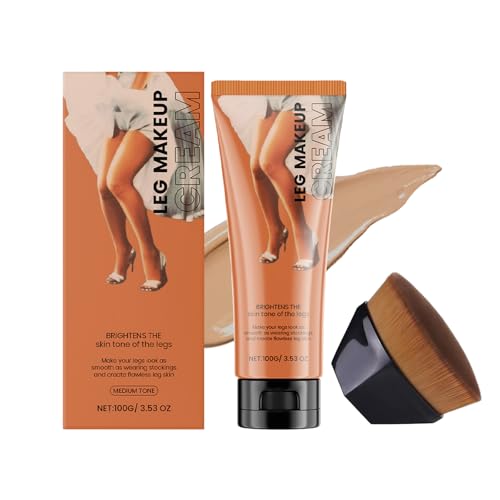 Leg Makeup Cream, Bein Make-up Creme mit Pinsel, Langanhaltende Abdeckung & Natürlicher Teint, Leichte Formel für Strahlende Beine (Mittlere Hautfarbe) von Zynewa