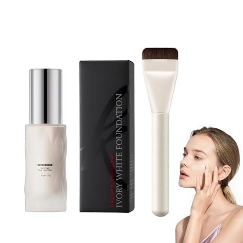 Nude Foundation, Natürliche Leichtgewicht Flüssige Foundation mit Pinsel, Farbkorrekturcreme Wasserfest und langanhaltend, Deckt sanft & Schützt die Haut, Für einen makellosen Nude-Look (Elfenbein) von Zynewa