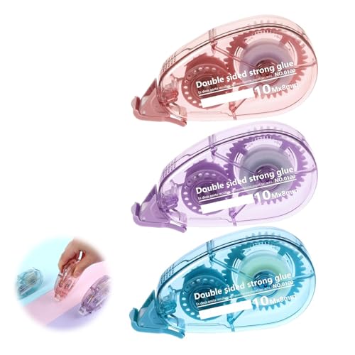 Zynewa 3 Stück Kleberoller, Kleberoller Fotokleber Doppelseitig Selbstklebend,8 mm × 10 m Doppelseitiges Klebeband Roller, Für Heimschulbüro Scrapbooking Zubehör von Zynewa