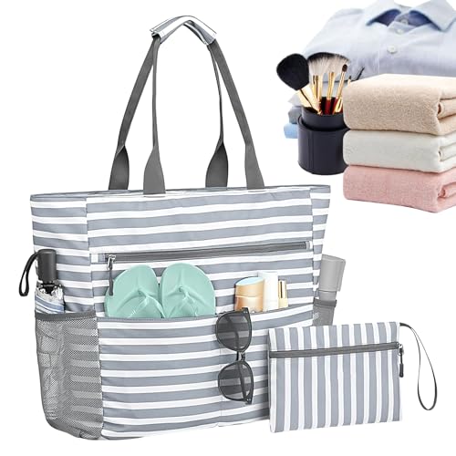 Zyntora Strandtaschen Für Damen,Schwimmbad Strandtasche Mit Münzgeldbeutel | Falbare Wasserdichte Tragetasche Mit Reißverschluss Für Arbeit Schwimmbad Pendeln Gym Picknick Reisen Camping Urlaub Alltag von Zyntora