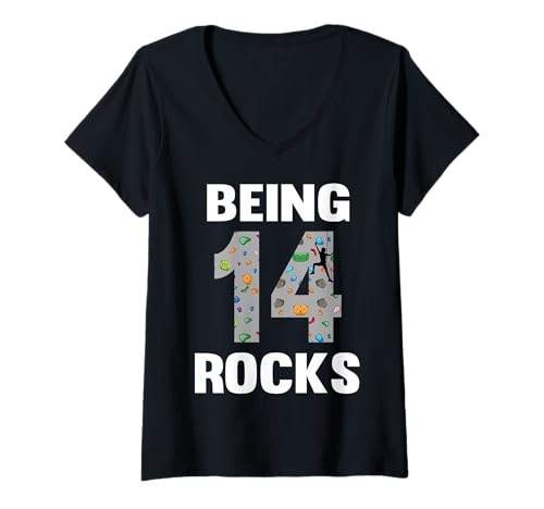 Damen 14-jähriger Felskletterer Geburtstag 14. Kletterer Wird 14 T-Shirt mit V-Ausschnitt Damen 14-jähriger Felskletterer Geburtstag 14. Kletterer Wird 14 T-Shirt mit V-Ausschnitt von Zynx Matching Family Rock Climbing Birthday