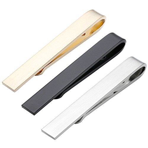 Zysta 1x 4.2cm Herren Dünn Skinny Krawattenklammer Business Hochzeit Krawattennadel aus Edelstahl, silber/gold/schwarz (Silber+Gold+Schwarz) mit Geschenkbox von Zysta