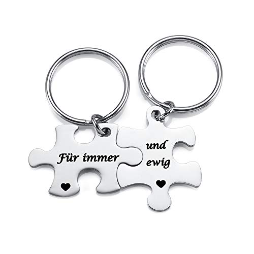 Zysta 2 Stück Pärchen Schlüsselanhänger mit Gravur Puzzle Anhänger Edelstahl Paar Schlüsselbund Liebe Keychain für Partner Valentistag Geschenk (Für Immer/und ewig) von Zysta