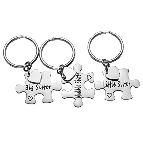 Zysta 3 Stück Schmuck Set BFF Freundschaft Schlüsselanhänger mit Gravur Puzzle Design aus Edelstahl Silber von Zysta