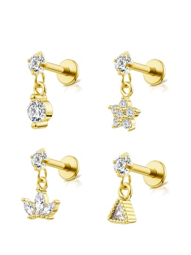 Zysta 4 Stücke Helix Piercings 16ga Edelstahl Ohrstecker mit Zirkonia Kreuz Blume Anhänger Knorpel Stud Piercing für Frauen Damen (# 2) von Zysta