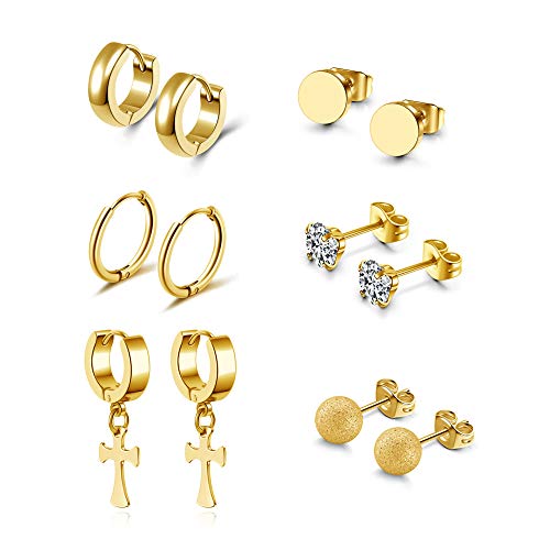 Zysta 6 Paare Ohrstecker Set Edelstahl Kreuz Ohrringe Creolen Silber Schwarz Gold Zirkonia Ohrschmuck Ohrpiercing für Damen Herren (Gold) von Zysta