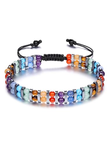Zysta 7 Chakra Armband Echte Steine Armband Doppellagiges Armbänder Edelstein Healing Reiki Energietherapie Glückbringen Armbänder Damen Herren (Chakra) von Zysta