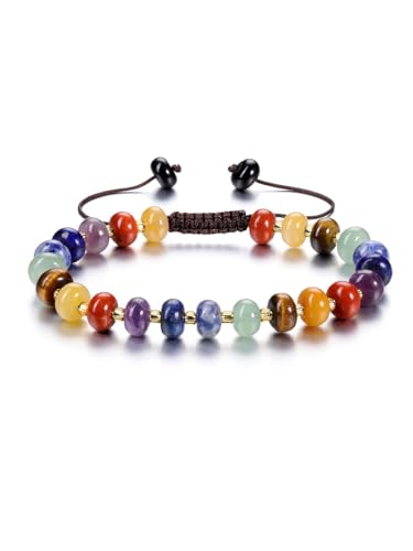 Zysta 7 Chakra Armband Echte Steine Verstellbar Heilsteine Armbänder Yoga Healing Reiki Energietherapie Glückbringen Armbänder Damen Mädchen (7 Chakra) von Zysta